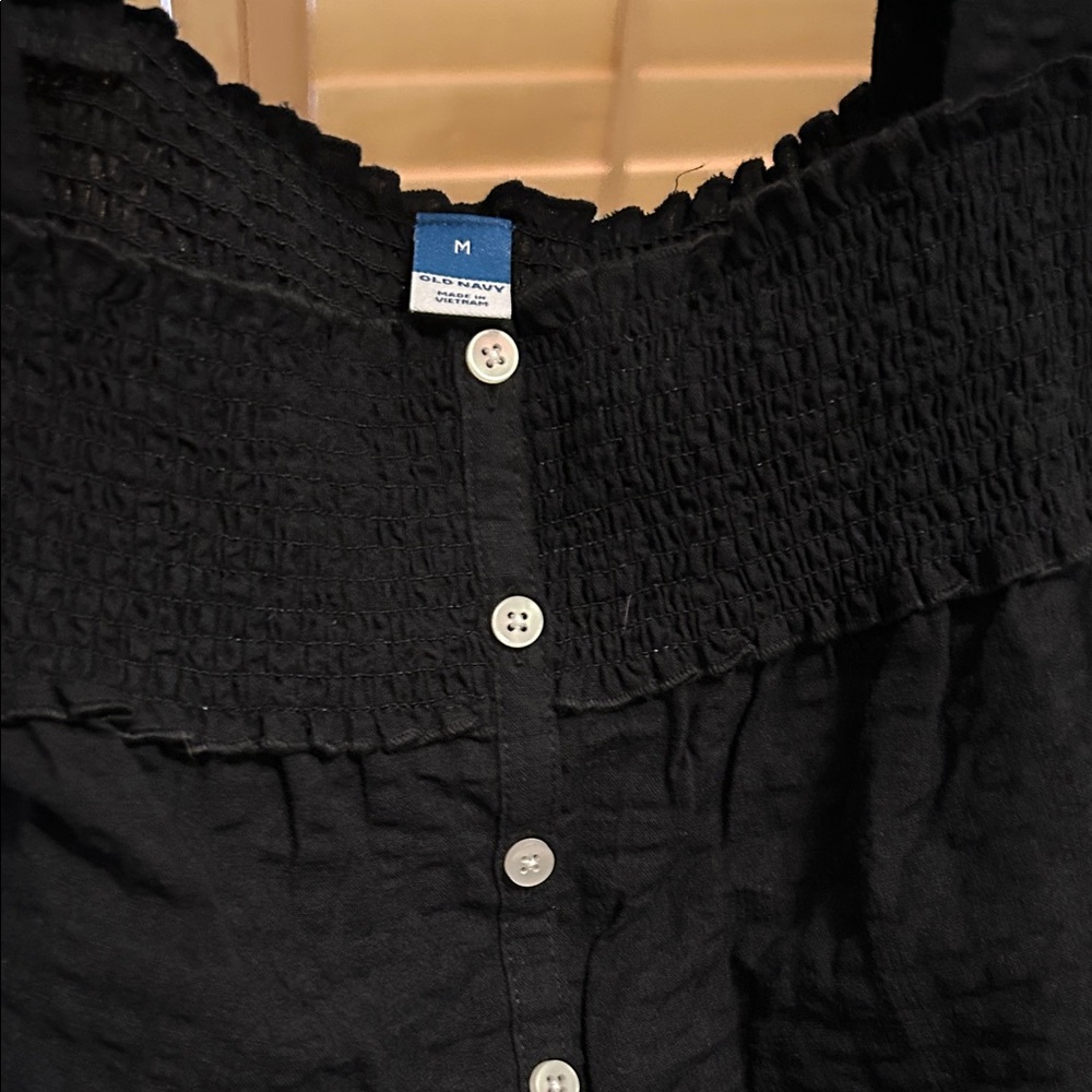 Old Navy Black Sleeveless  Smocked Button-Front Women's Dress